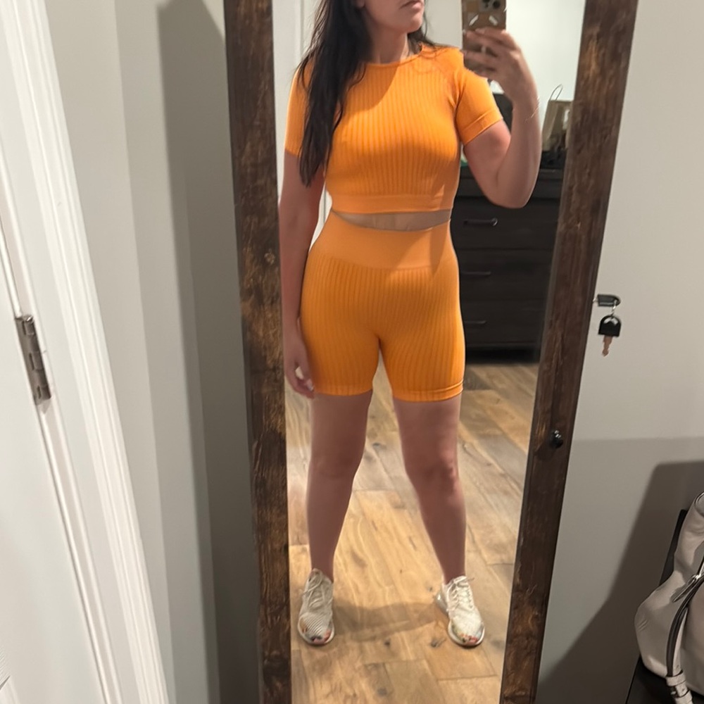 Orange Women's Ribbed Shorts Set